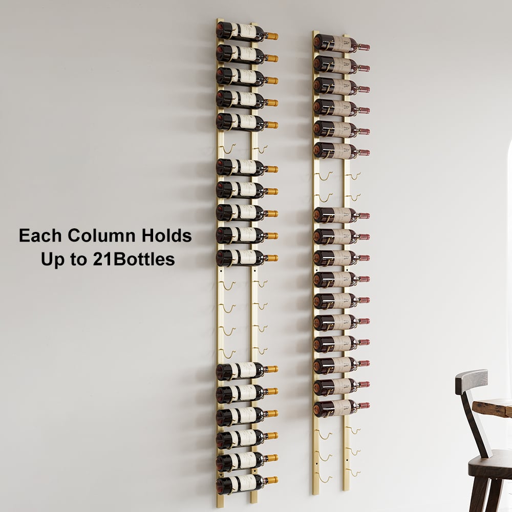 HMR - Modern Gold Wall Mounted Wine Bottle Rack 21-Bottle Metal Wine Rack