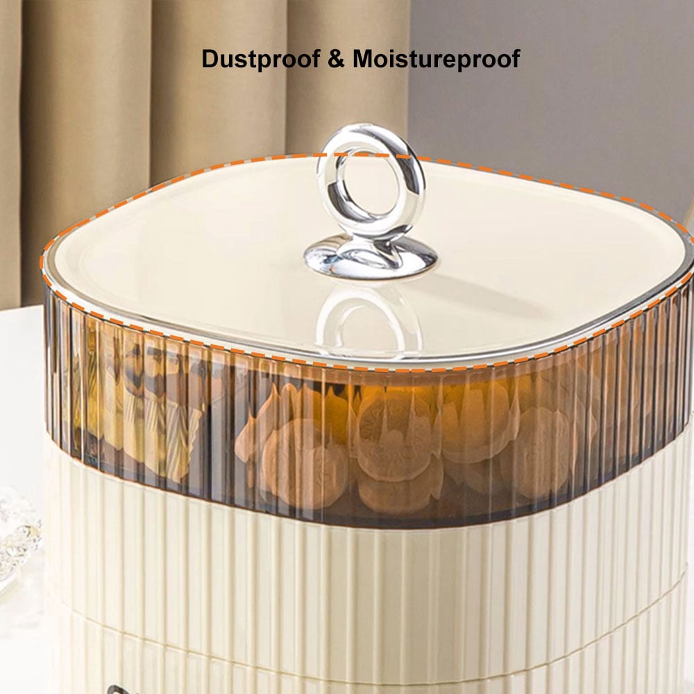 HMR - 3 Tiered Beige Divided Serving Tray with Lid Plastic Decor Food Storage Containers
