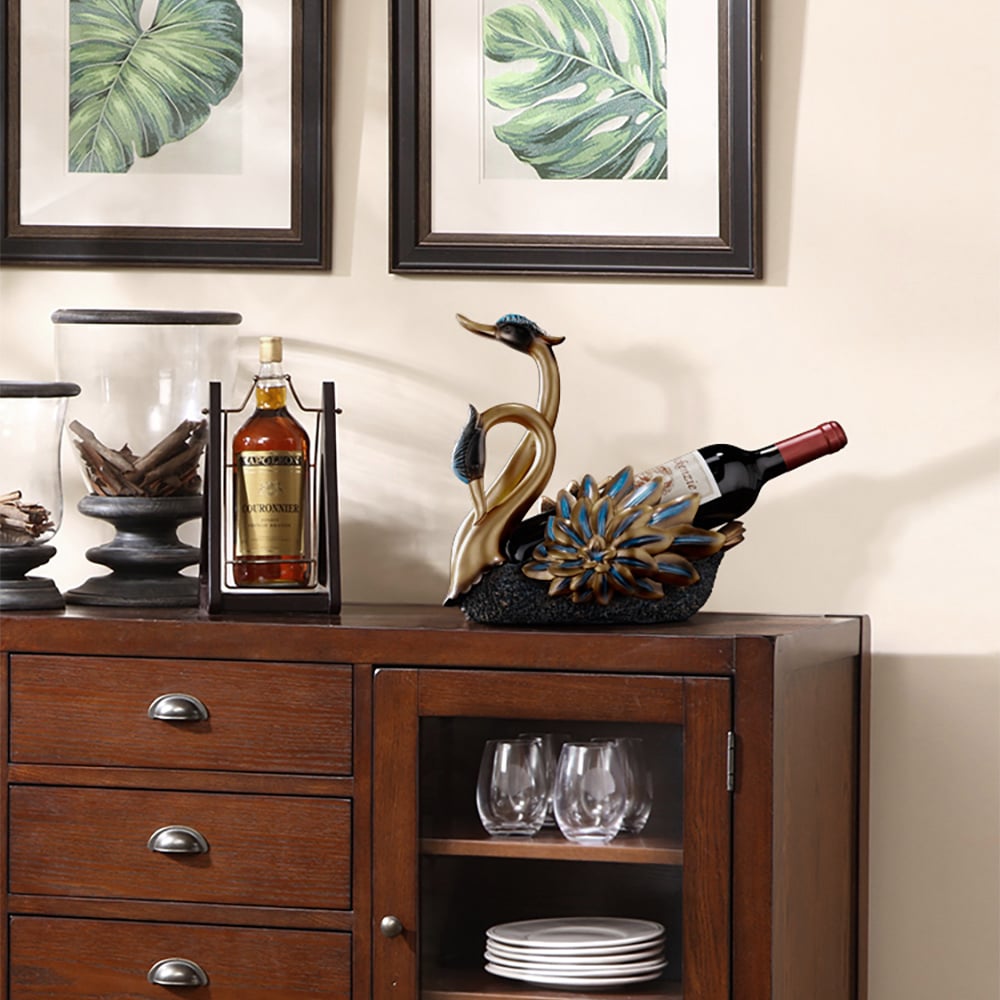 HMR - Resin Swan Statue Wine Bottle Holder Table Top Wine Bottle Rack Countertop Wine Rack