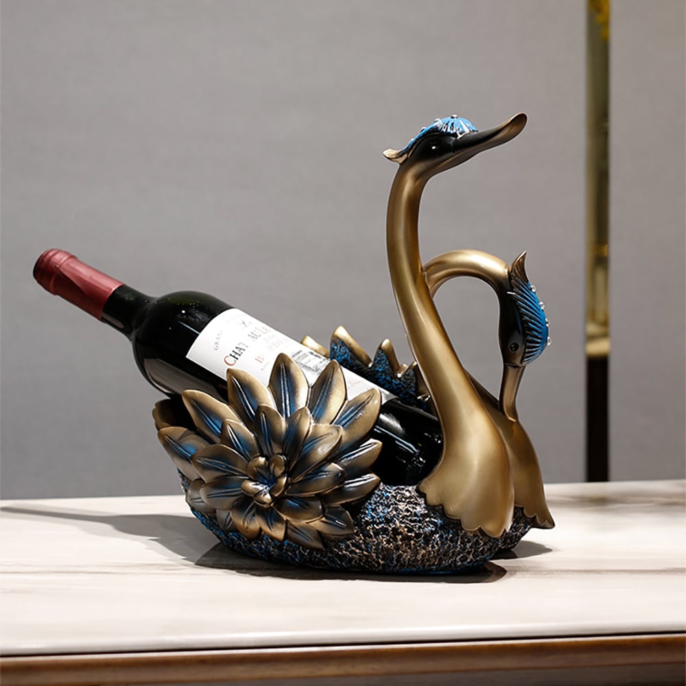 HMR - Resin Swan Statue Wine Bottle Holder Table Top Wine Bottle Rack Countertop Wine Rack