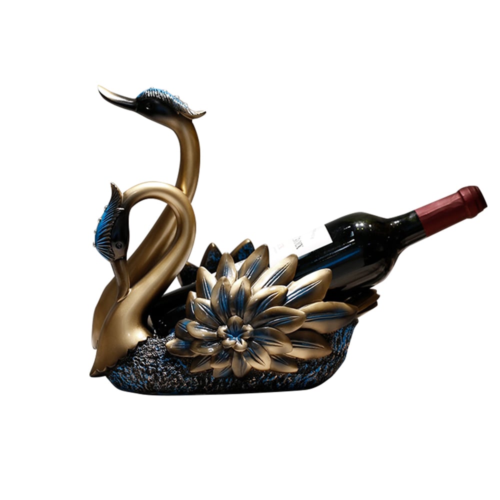 HMR - Resin Swan Statue Wine Bottle Holder Table Top Wine Bottle Rack Countertop Wine Rack