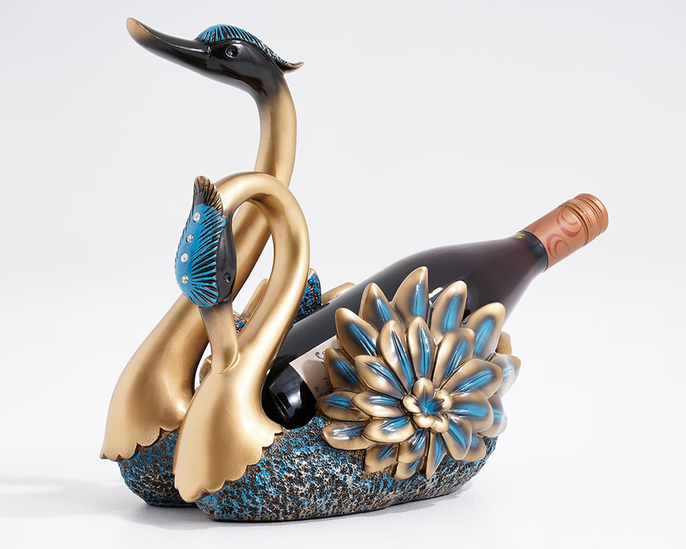 HMR - Resin Swan Statue Wine Bottle Holder Table Top Wine Bottle Rack Countertop Wine Rack