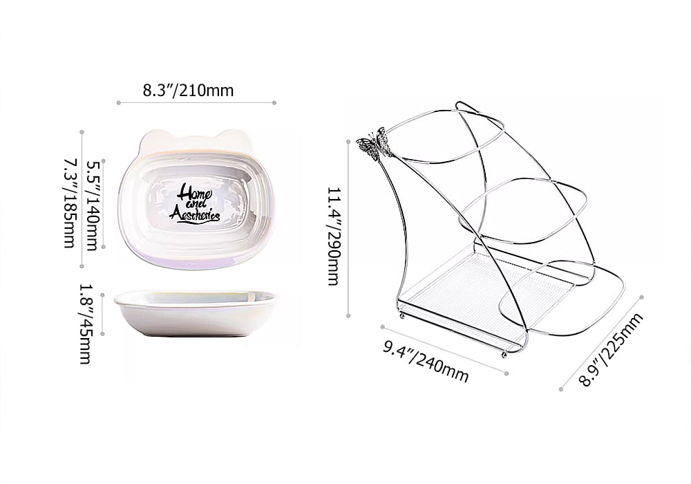 HMR - 3 Tiered White & Silver Fruit Basket Decor Ceramic Snack Tray with Acrylic Storage