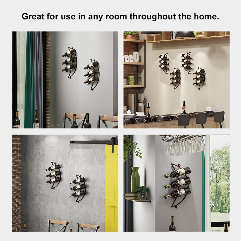 HMR - 4 Pieces 12 Bottles Moon Shaped Metal Wine Rack Wall Mounted in Bronze