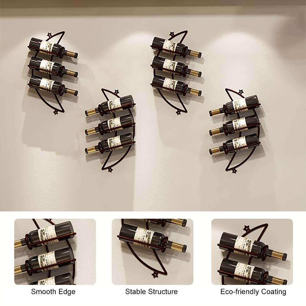 HMR - 4 Pieces 12 Bottles Moon Shaped Metal Wine Rack Wall Mounted in Bronze