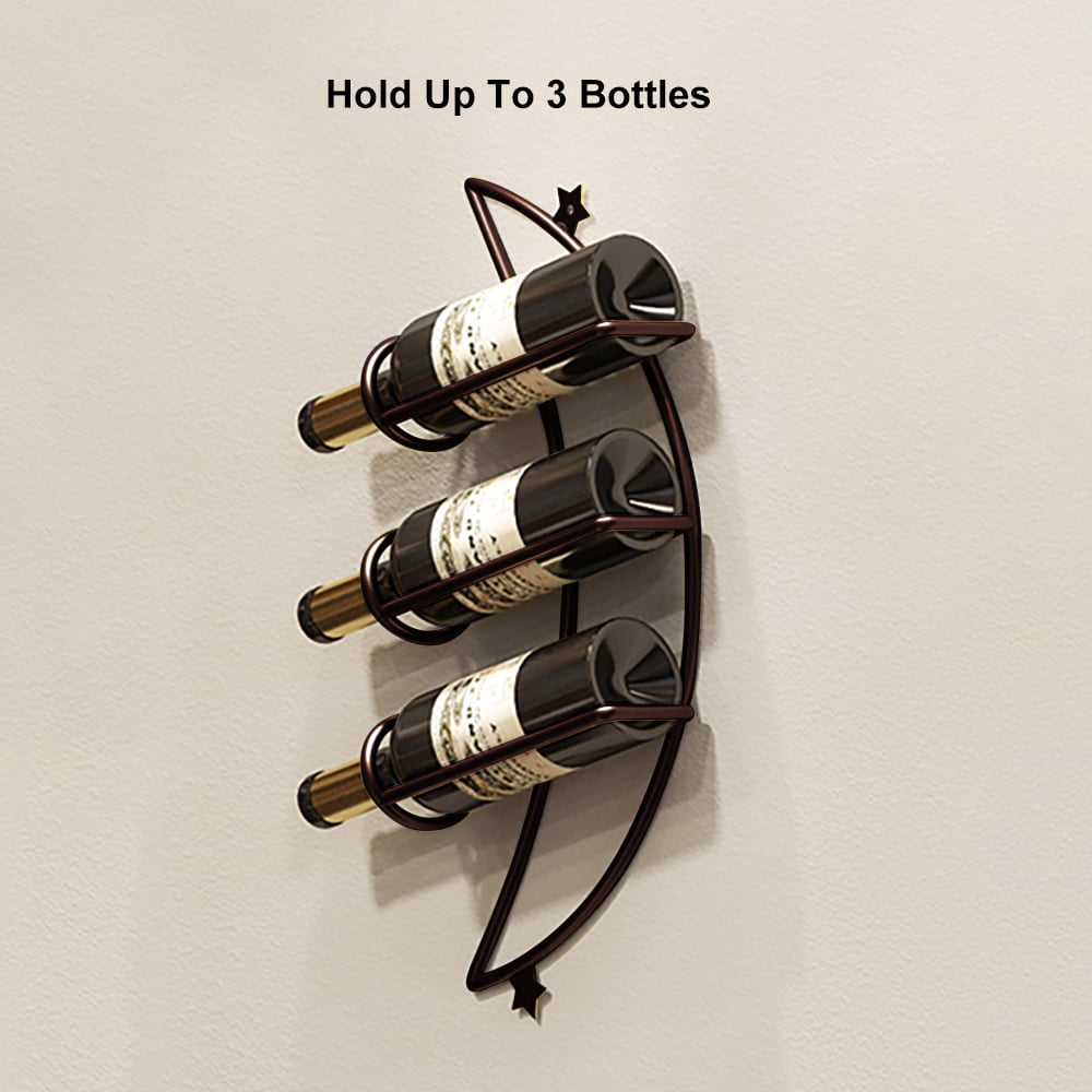 HMR - 4 Pieces 12 Bottles Moon Shaped Metal Wine Rack Wall Mounted in Bronze
