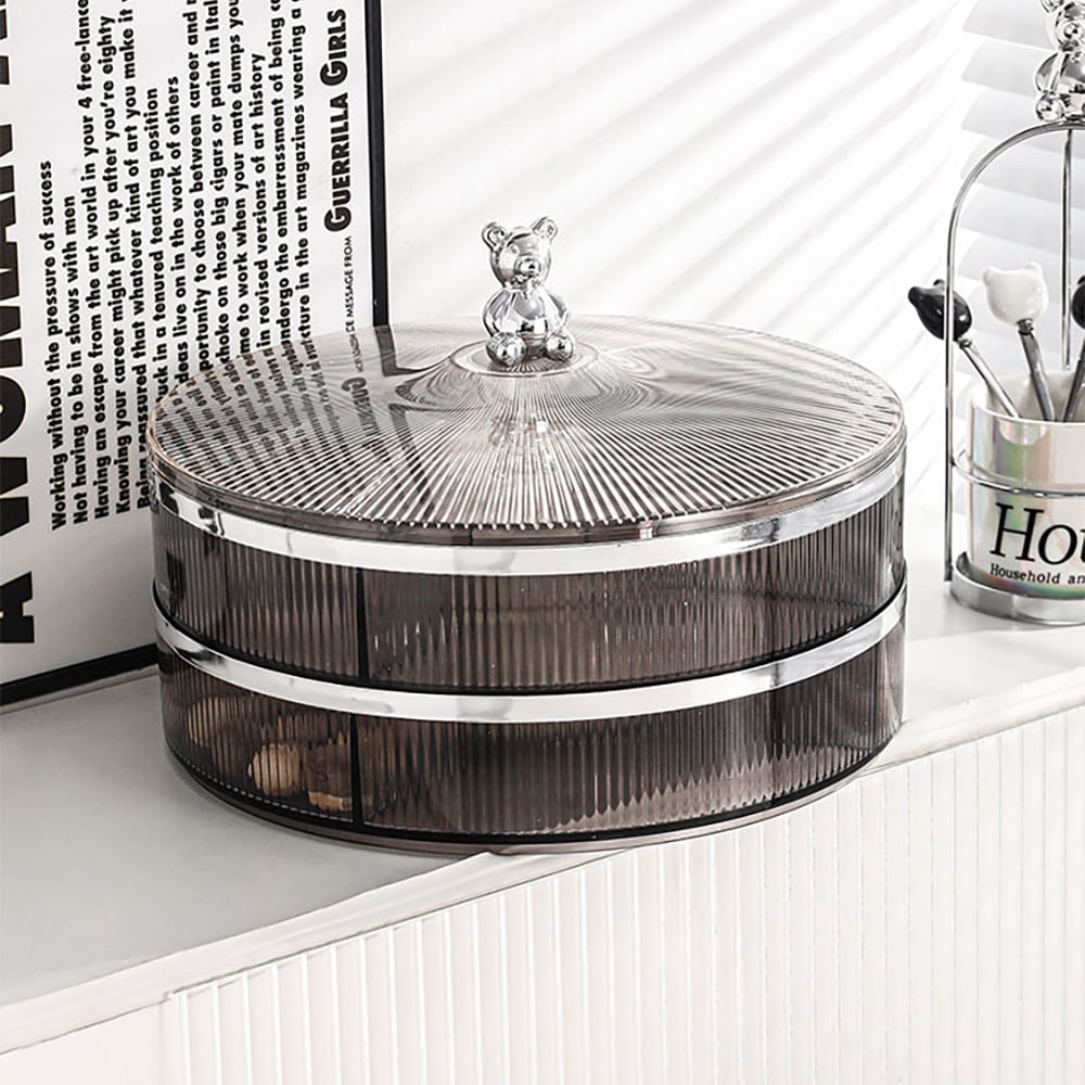 HMR - Acrylic 11" Divided Serving Tray with Lid 2 Tiered Snack Tray Food Storage Containers