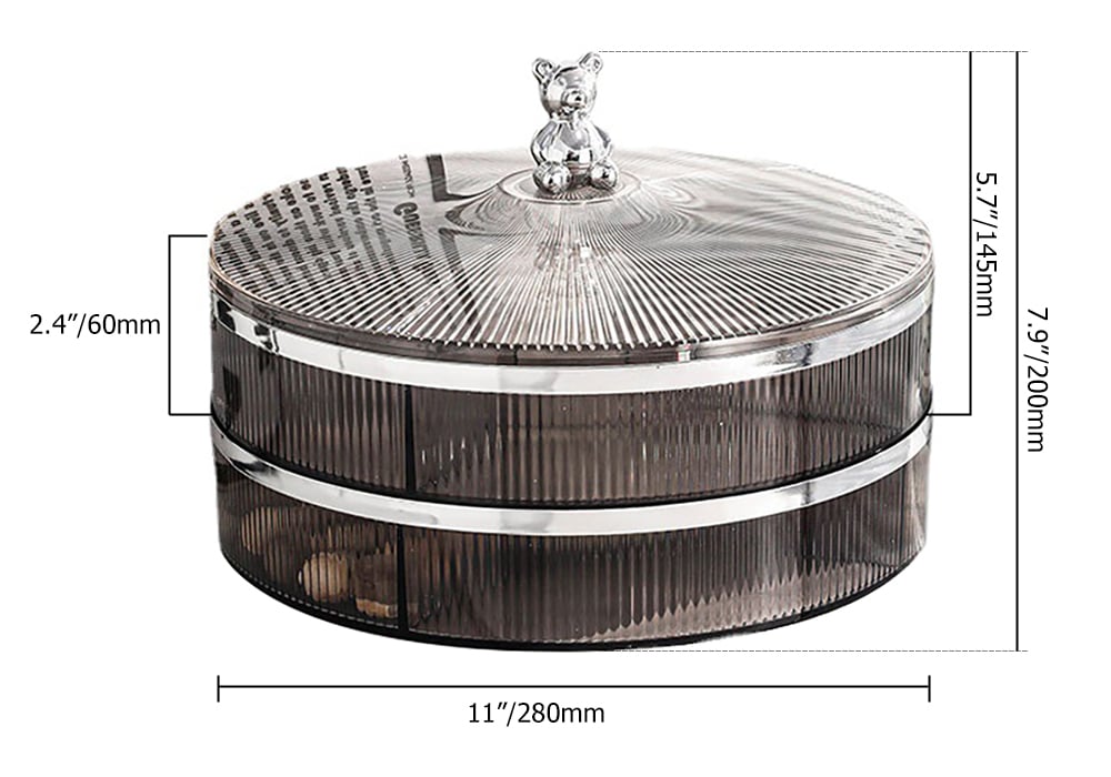 HMR - Acrylic 11" Divided Serving Tray with Lid 2 Tiered Snack Tray Food Storage Containers