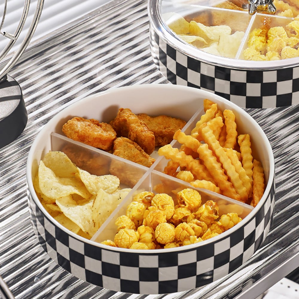 HMR - Modern 8.9" Divided Serving Tray with Lid 2 Tiered Snack Tray Food Storage Containers