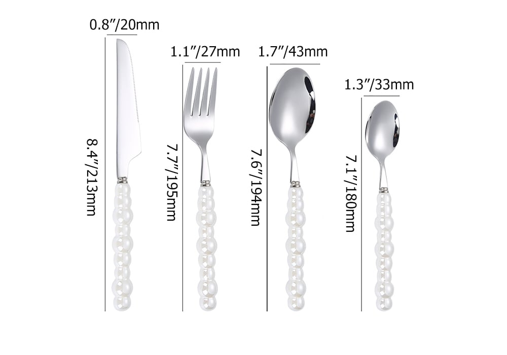 HMR - Modern Flatware Set for 4 Ceramic Unique White Pearl 16-Piece Cutlery Set