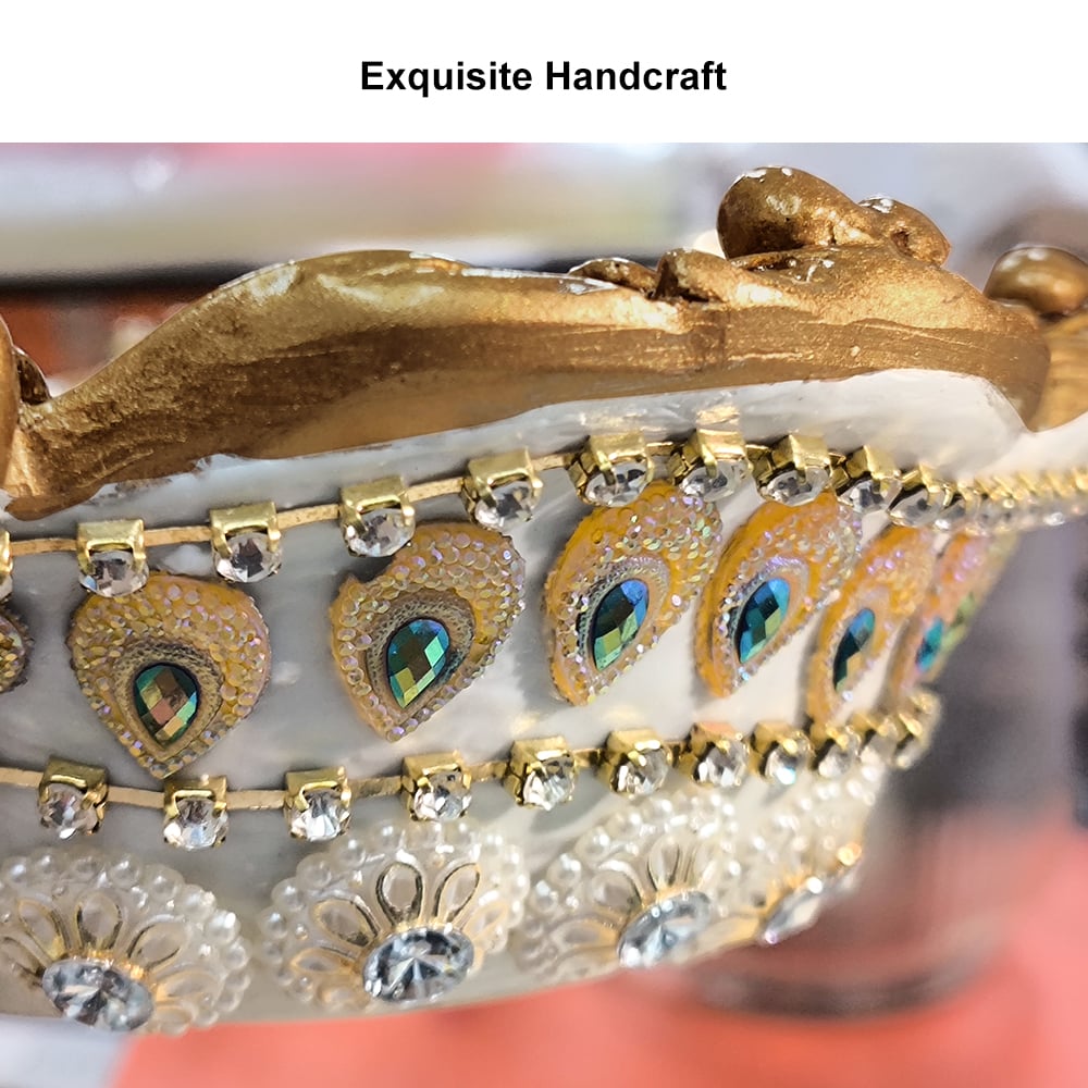 HMR - 2 Tiered Gold & White Fruit Basket Glam Plate with Removable Vase Resin Snack Tray Decor