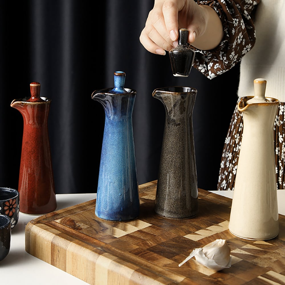 HMR - Ceramic Soy Sauce Dispenser Oil Bottle Liquid Pourer for Kitchen (Set of 4)