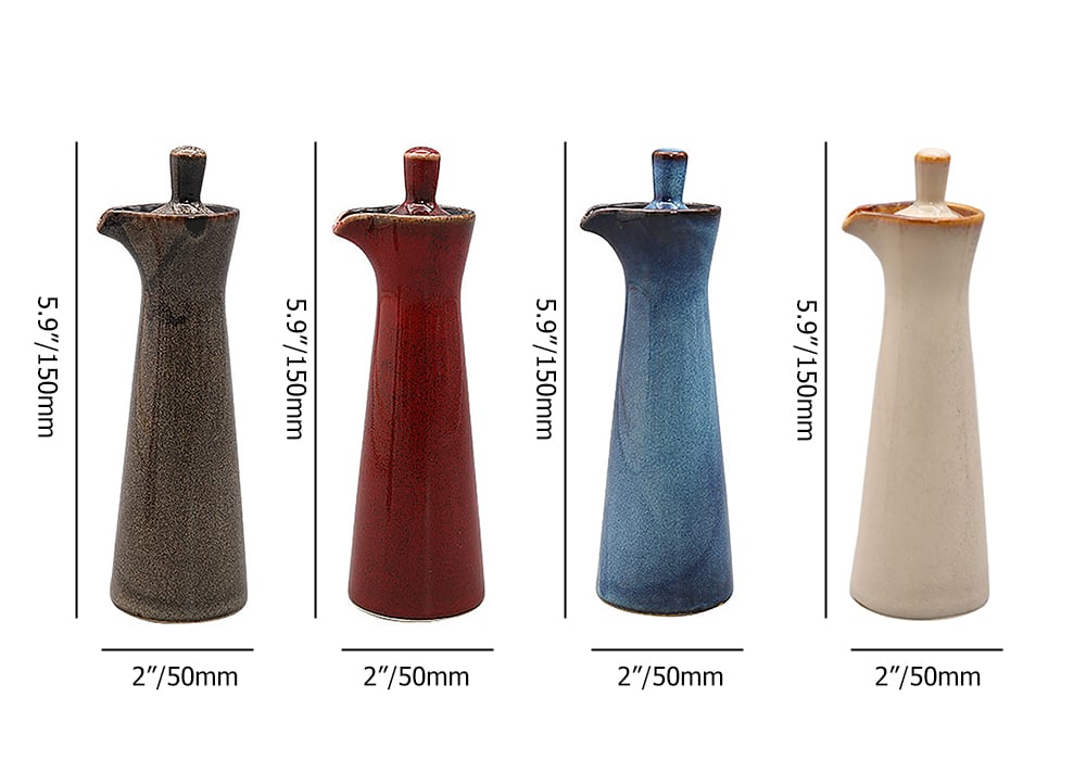 HMR - Ceramic Soy Sauce Dispenser Oil Bottle Liquid Pourer for Kitchen (Set of 4)
