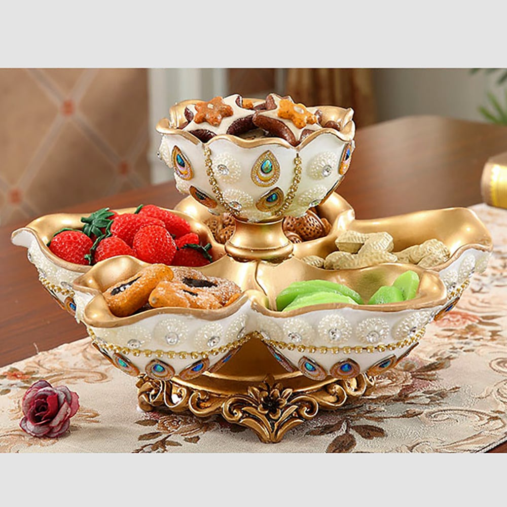 HMR - 2 Tired Dried Fruit Snack Basket Resin Decorative Serving Storage Tray Bowl
