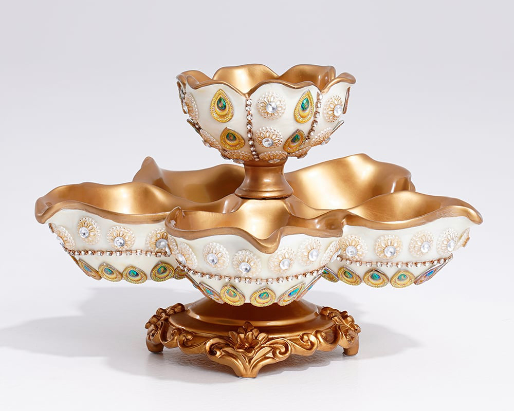 HMR - 2 Tired Dried Fruit Snack Basket Resin Decorative Serving Storage Tray Bowl