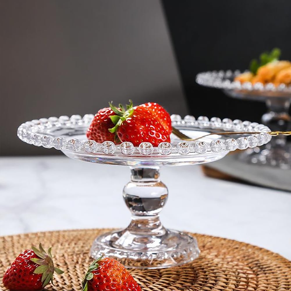 HMR - Clear Glass Fruit Serving Tray Stand with Love-shaped Cover Round Food Snack Server