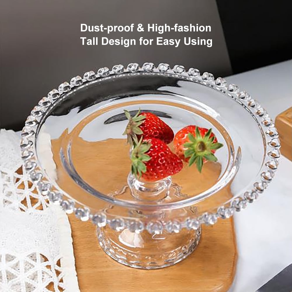 HMR - Clear Glass Fruit Serving Tray Stand with Love-shaped Cover Round Food Snack Server