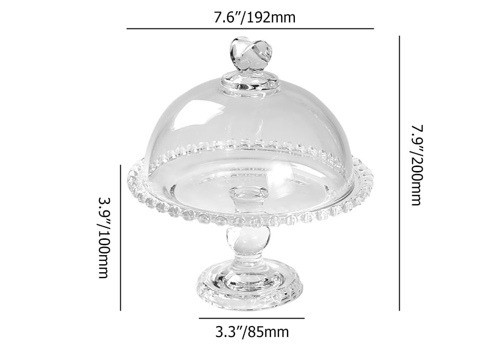 HMR - Clear Glass Fruit Serving Tray Stand with Love-shaped Cover Round Food Snack Server