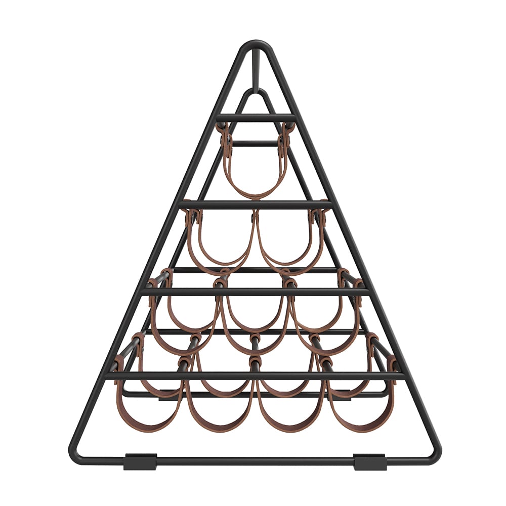 HMR - Industrial Black Wine Rack Countertop Faux Leather Triangle 10 Bottles Wine Holder Metal