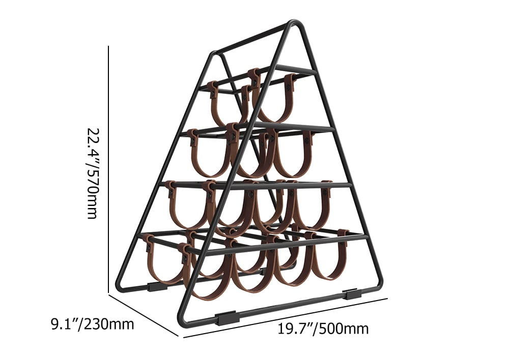 HMR - Industrial Black Wine Rack Countertop Faux Leather Triangle 10 Bottles Wine Holder Metal