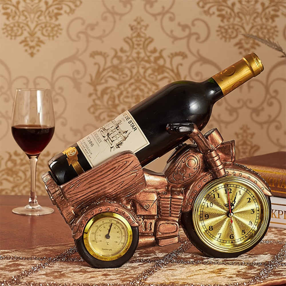 HMR - Motorcycle & Clock Wine Rack Decorative Countertop Wine Bottle Holder