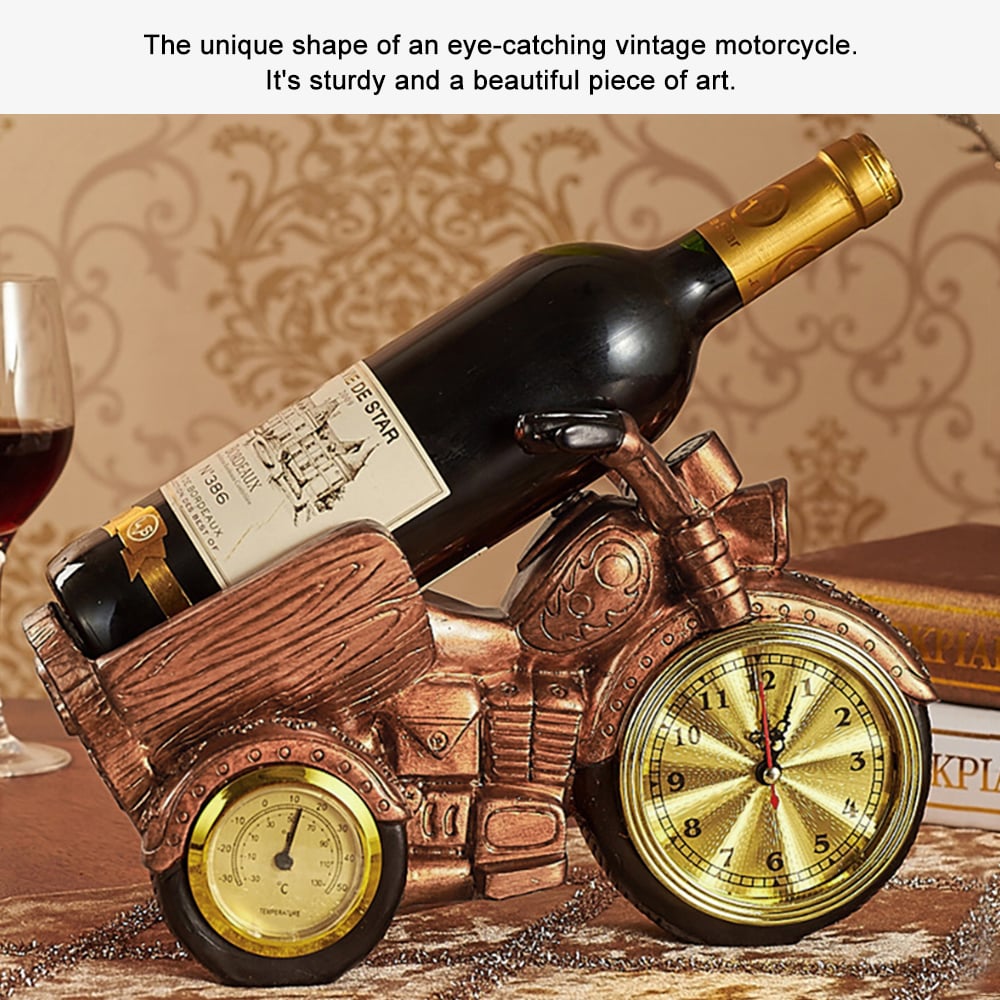HMR - Motorcycle & Clock Wine Rack Decorative Countertop Wine Bottle Holder