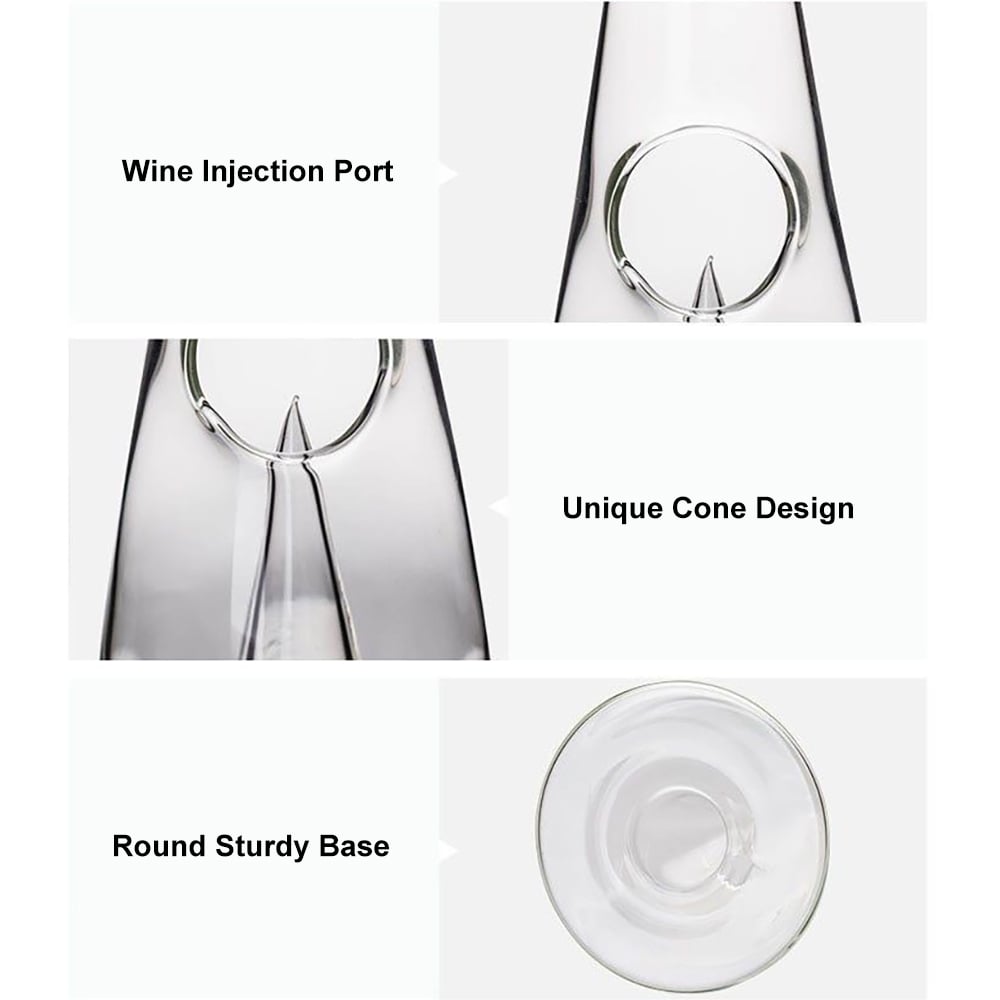 HMR - Unique Pyramid Glass Wine Decanter Hand Blown Red Wine Carafe with Wide Base