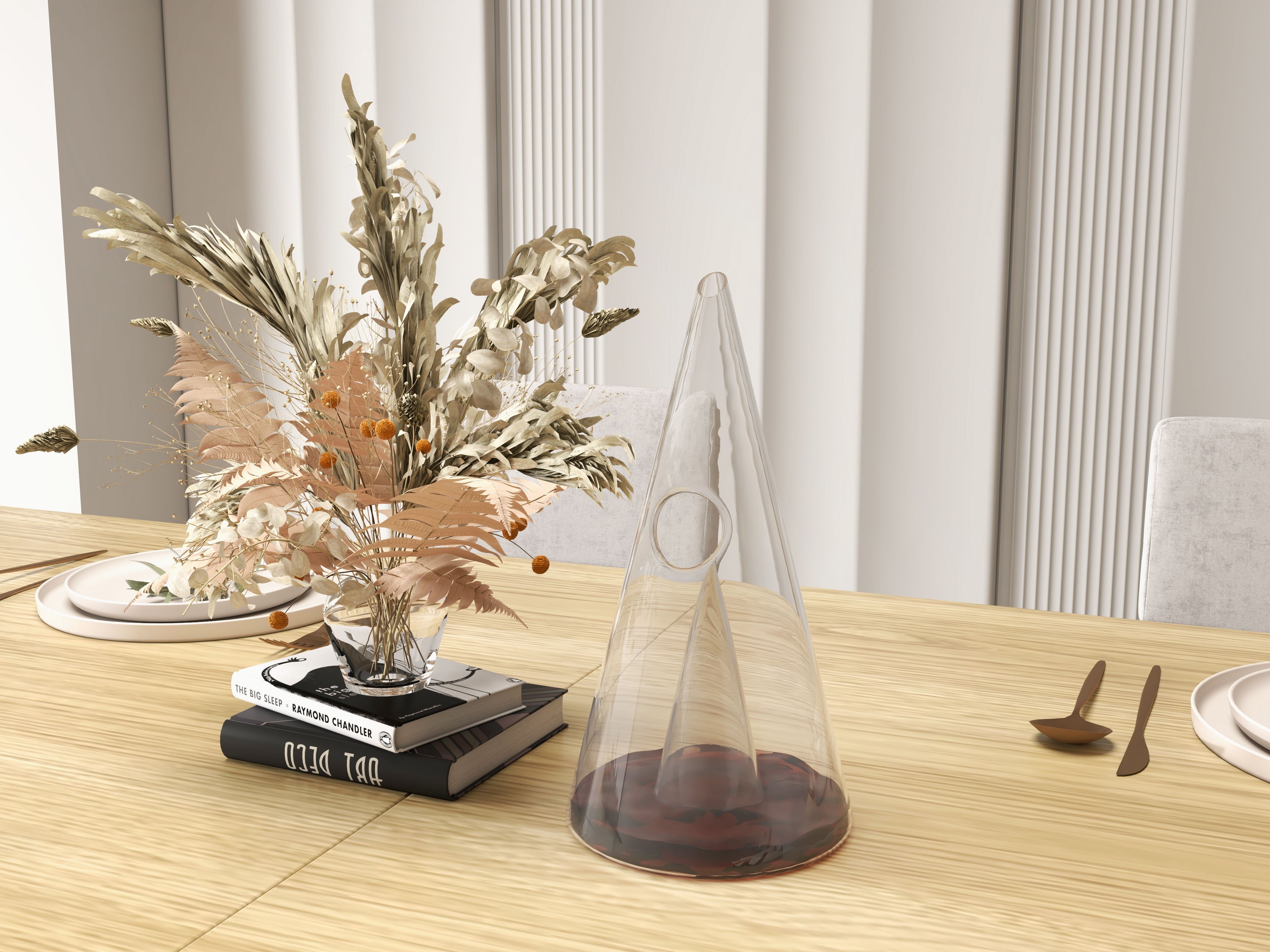 HMR - Unique Pyramid Glass Wine Decanter Hand Blown Red Wine Carafe with Wide Base