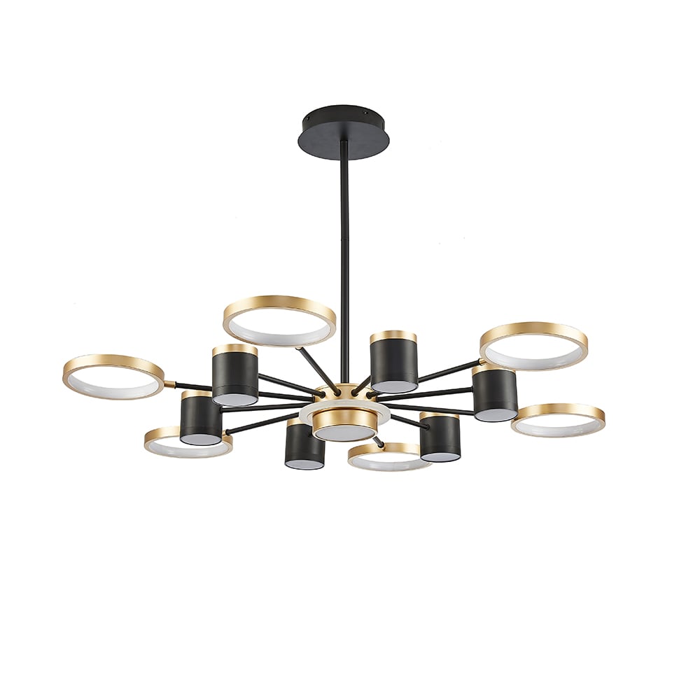 HMR - Nordic 12-Light Black & Gold Chandelier LED Ring Starry Reflection Light Dimmable