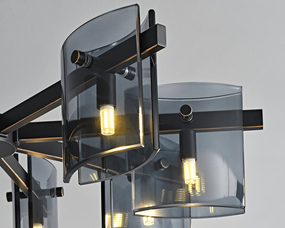 HMR - 8-Light Chandelier Black Glass Mid Century Ceiling Light