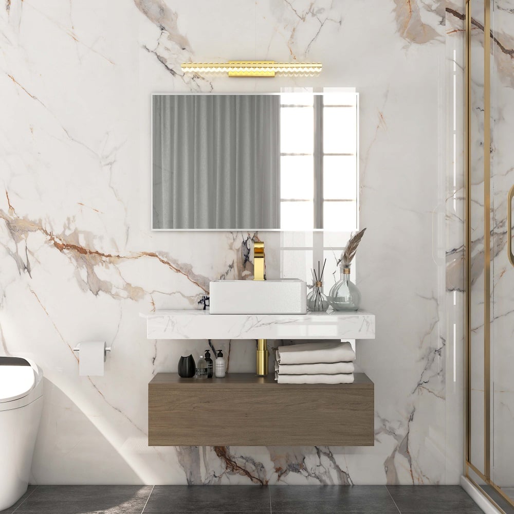 HMR - Glam Gold Metal & Crystal LED Wall Light Bathroom Vanity Lighting 3 Color Mirror Lamp