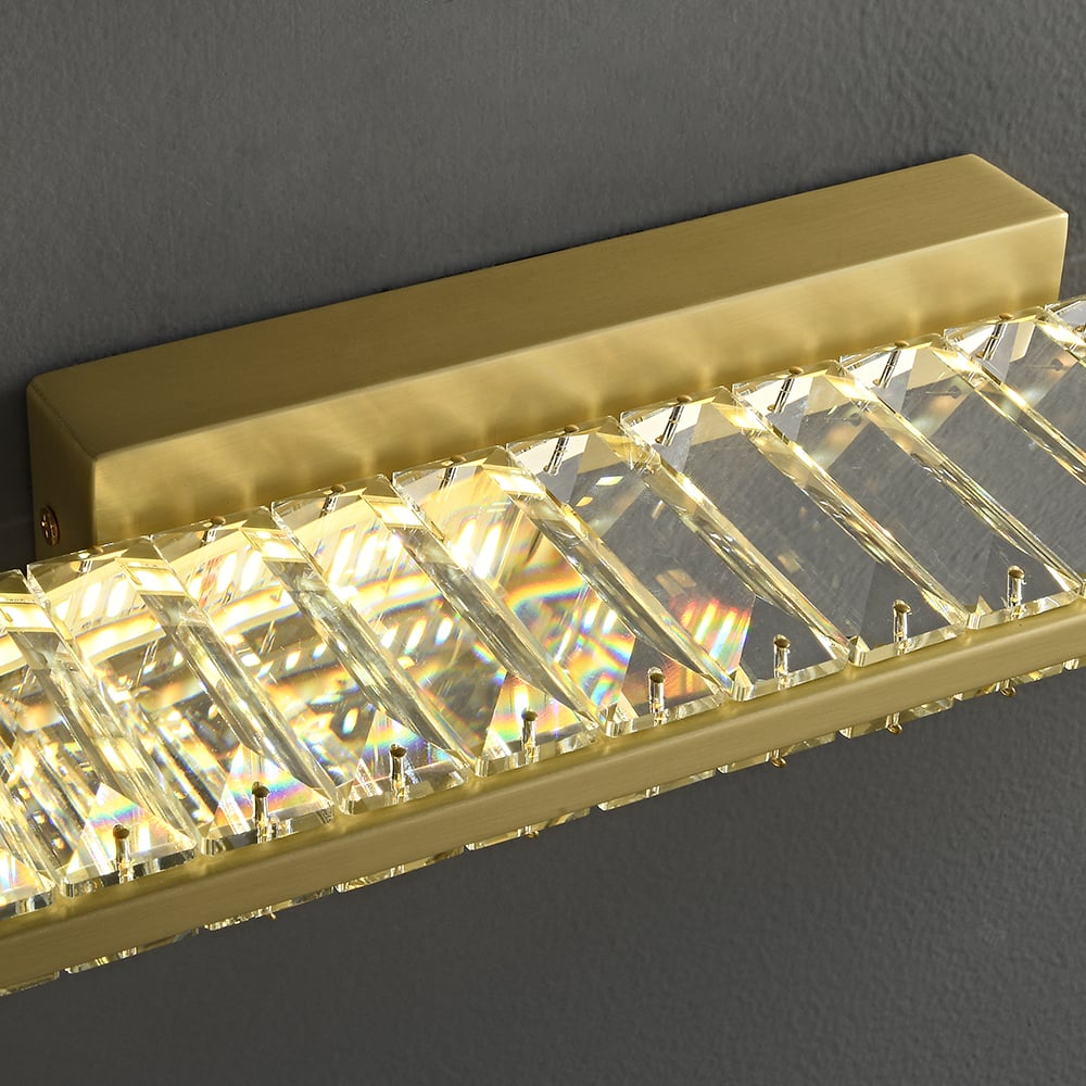 HMR - Glam Gold Metal & Crystal LED Wall Light Bathroom Vanity Lighting 3 Color Mirror Lamp