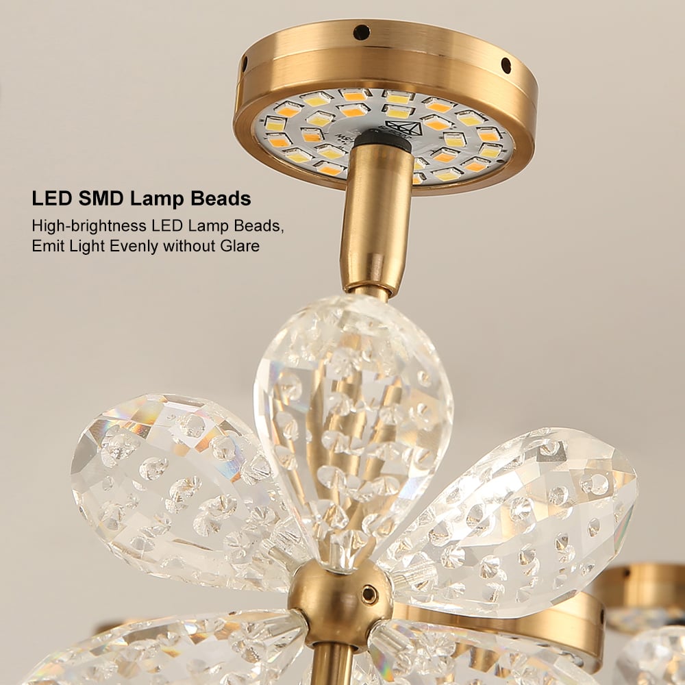 HMR - Art Deco 18-Light Gold Metal Frame Chandelier Led Pendant Lights for Living Room