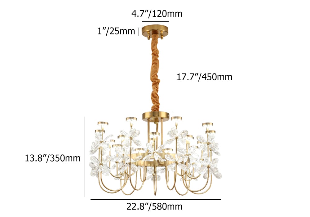 HMR - Art Deco 18-Light Gold Metal Frame Chandelier Led Pendant Lights for Living Room