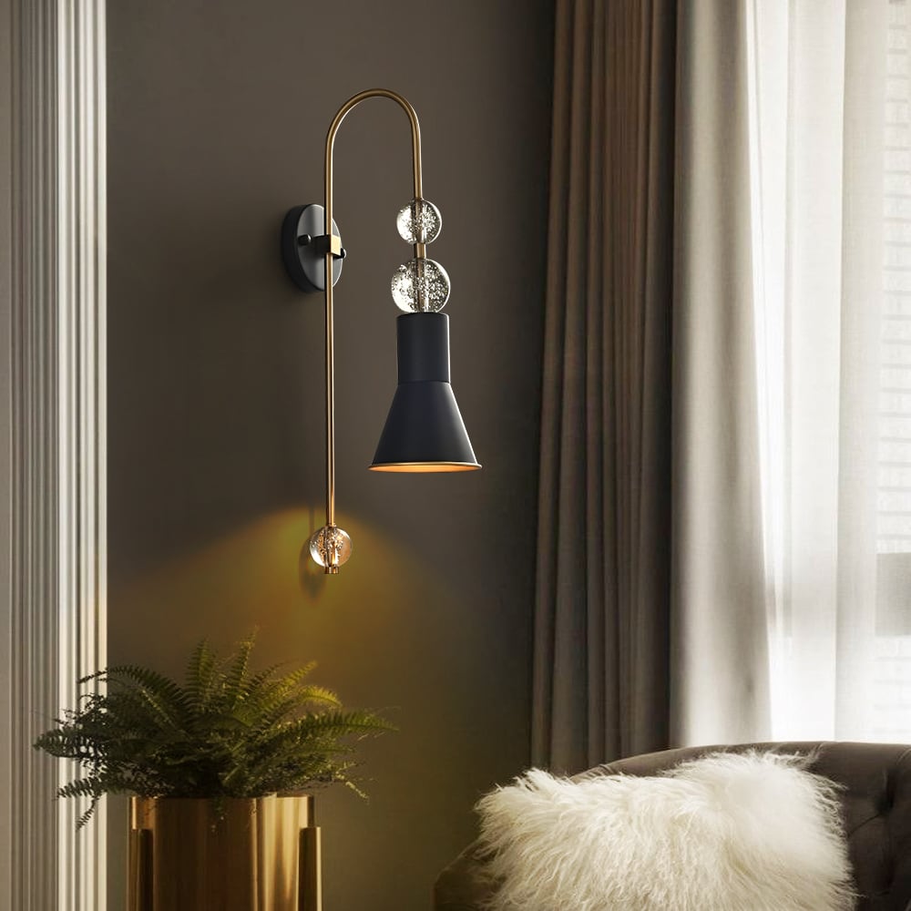 HMR - Modern Black & Gold 1-Light Wall Lighting Metal & Glass Wall Sconce