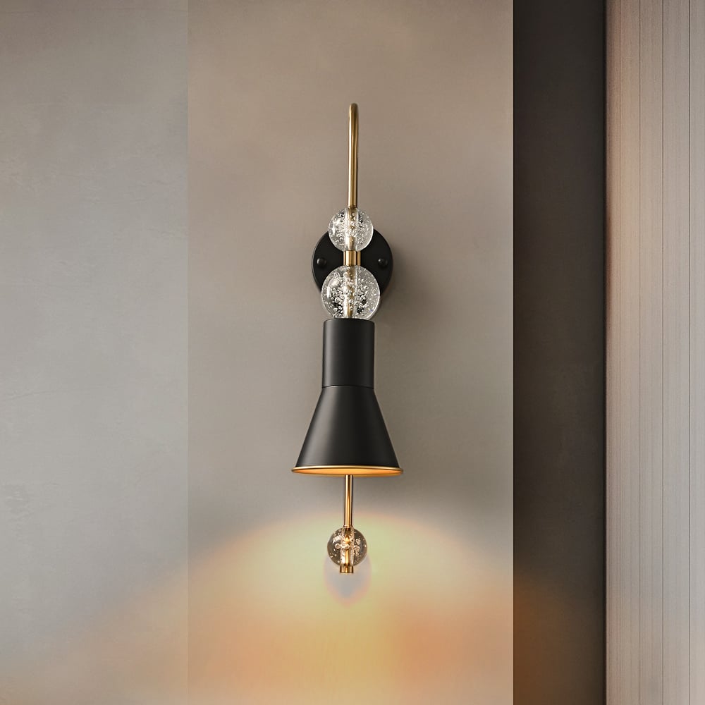 HMR - Modern Black & Gold 1-Light Wall Lighting Metal & Glass Wall Sconce
