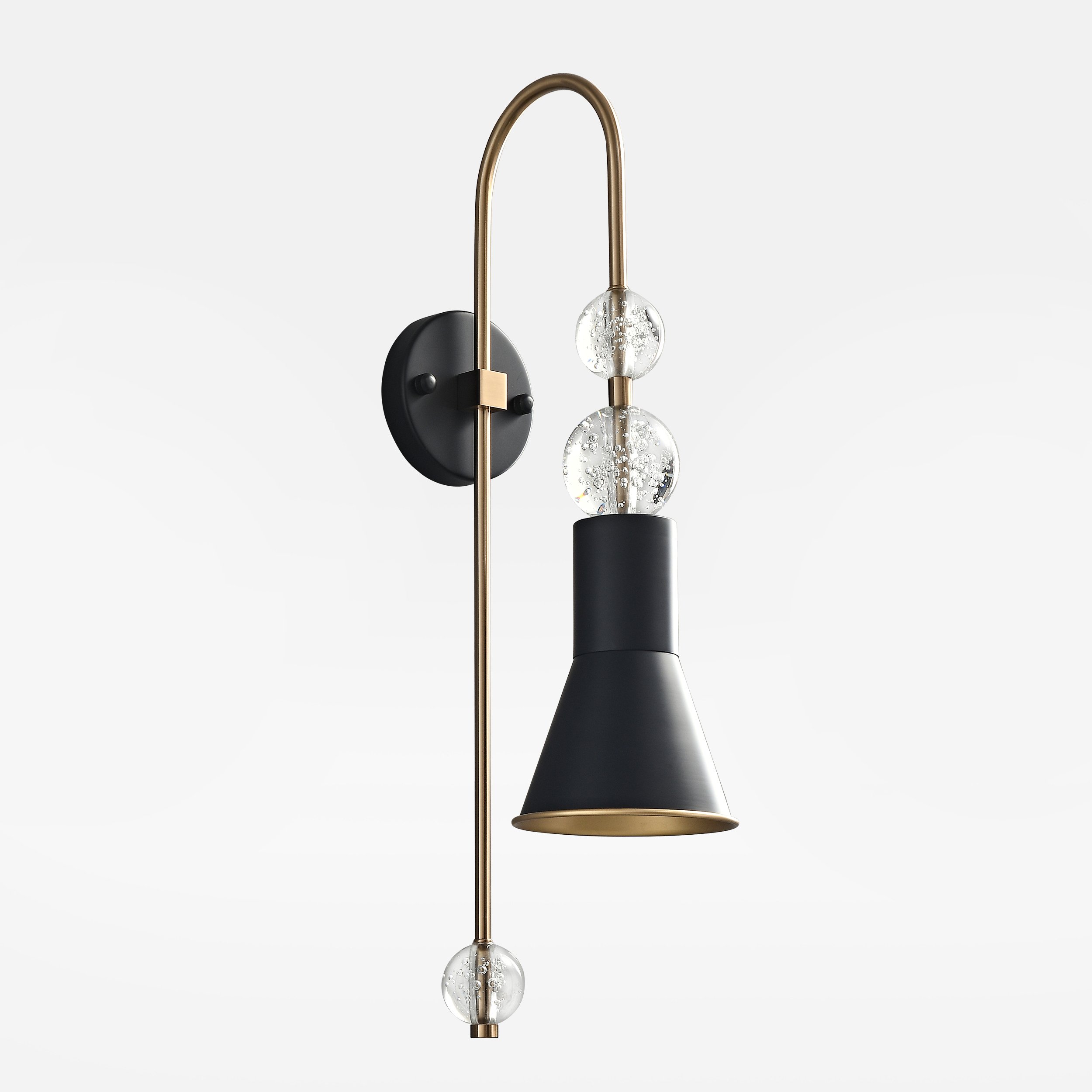 HMR - Modern Black & Gold 1-Light Wall Lighting Metal & Glass Wall Sconce