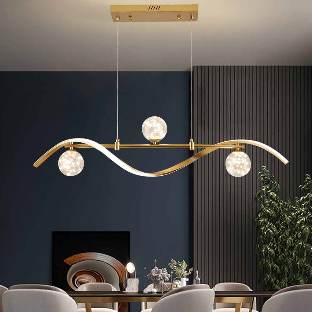 HMR - 4-Light LED Linear Kitchen Island Lighting in Gold with Glass Globe Shade Dimmable