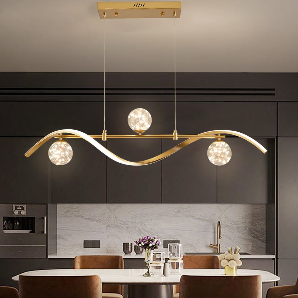 HMR - 4-Light LED Linear Kitchen Island Lighting in Gold with Glass Globe Shade Dimmable