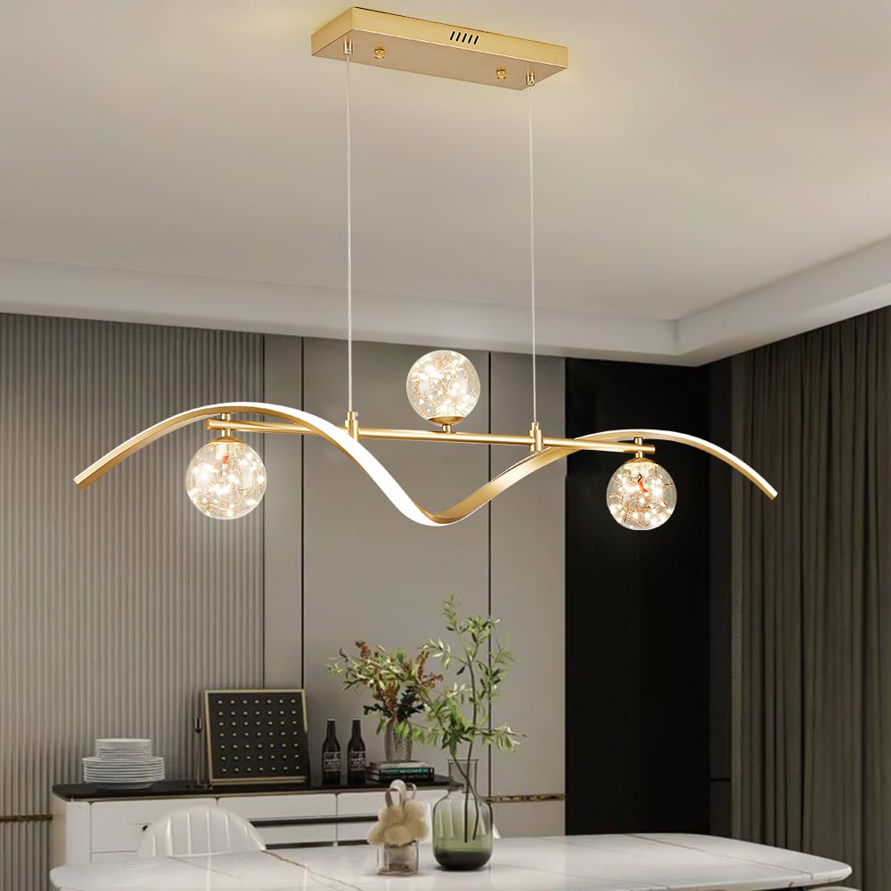 HMR - 4-Light LED Linear Kitchen Island Lighting in Gold with Glass Globe Shade Dimmable