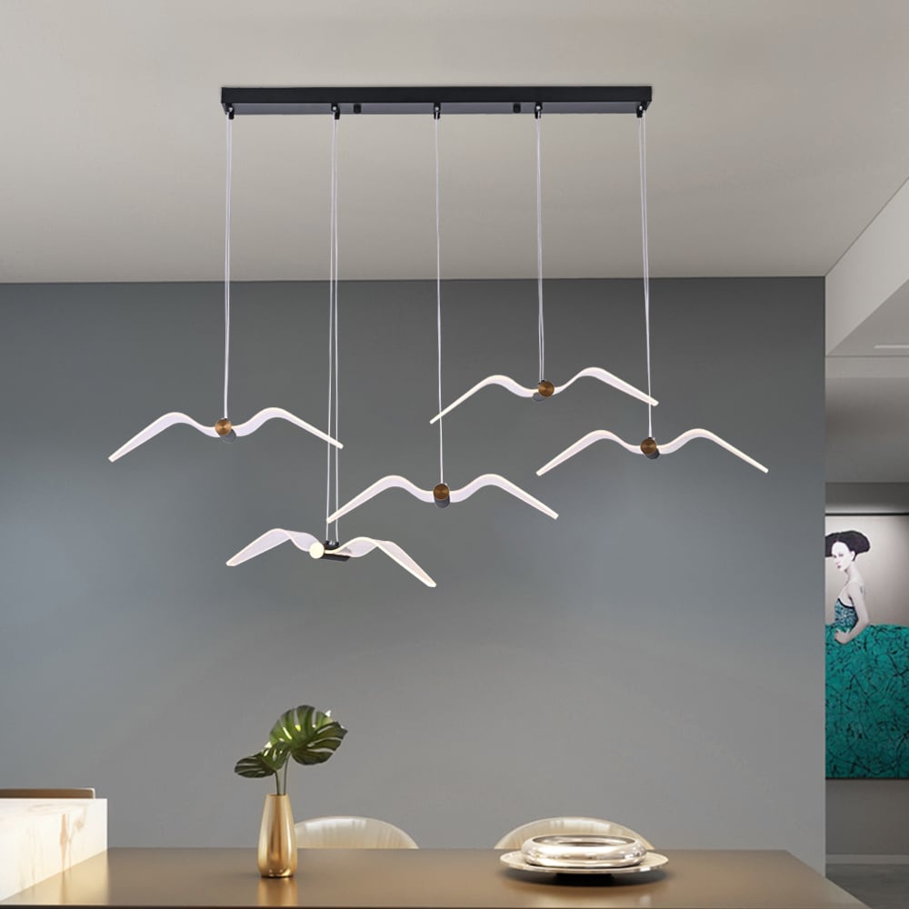 HMR - 5-Lights Seagull Acrylic Modern Pendant Kitchen Island Lighting for Dining Room