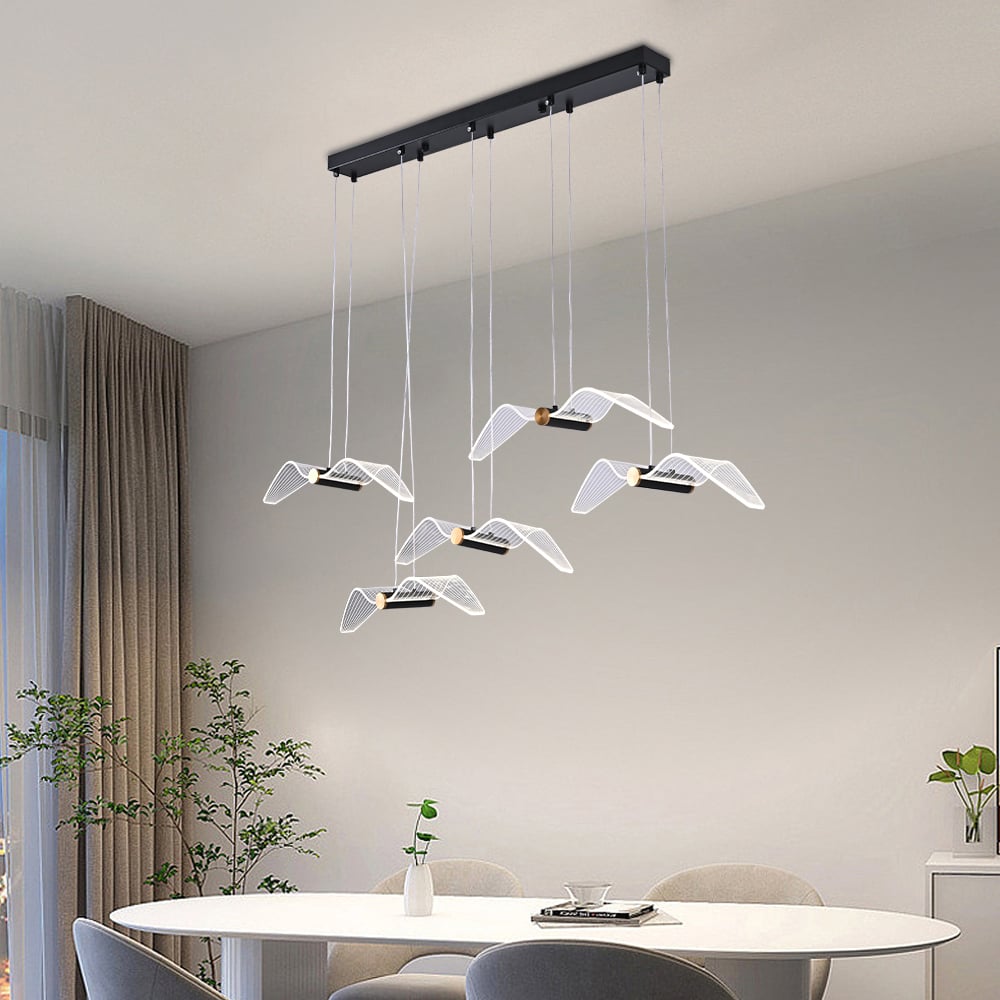 HMR - 5-Lights Seagull Acrylic Modern Pendant Kitchen Island Lighting for Dining Room