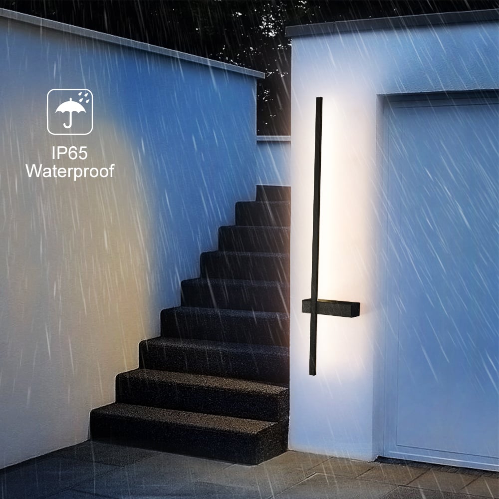 HMR - 35" LED Long Strip Outdoor Wall Lighting Waterproof IP65 Outside Wall Sconce in Black