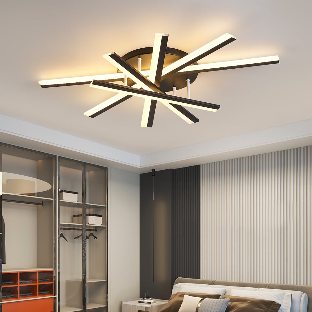 HMR - 5-Light Black LED Modern Semi Flush Mount LED Acrylic Ceiling Lights for Living Room