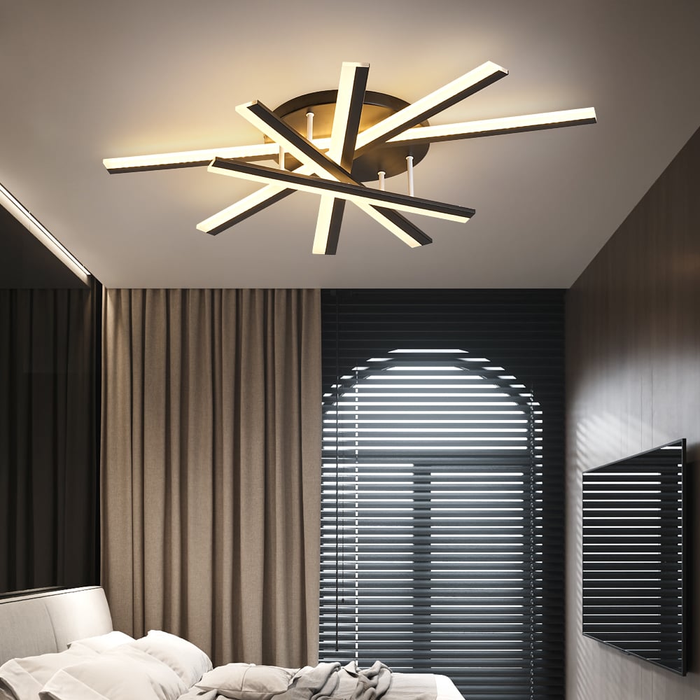 HMR - 5-Light Black LED Modern Semi Flush Mount LED Acrylic Ceiling Lights for Living Room