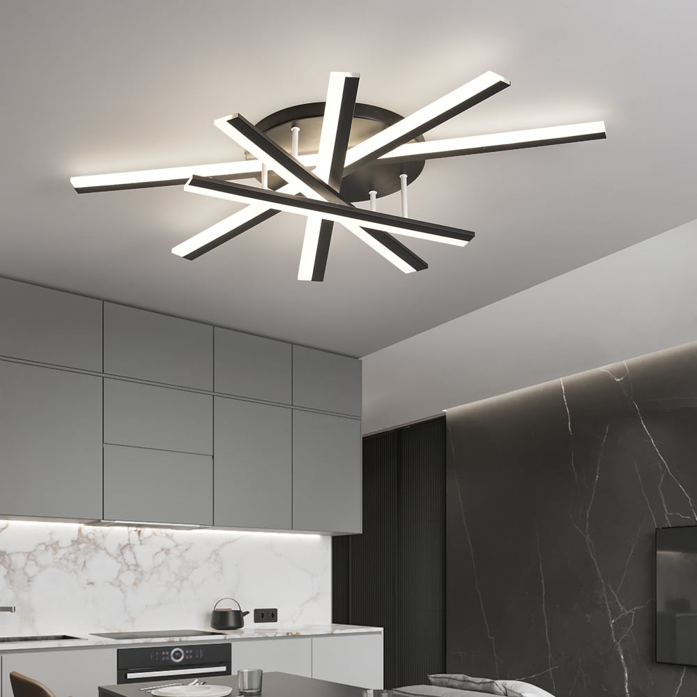 HMR - 5-Light Black LED Modern Semi Flush Mount LED Acrylic Ceiling Lights for Living Room