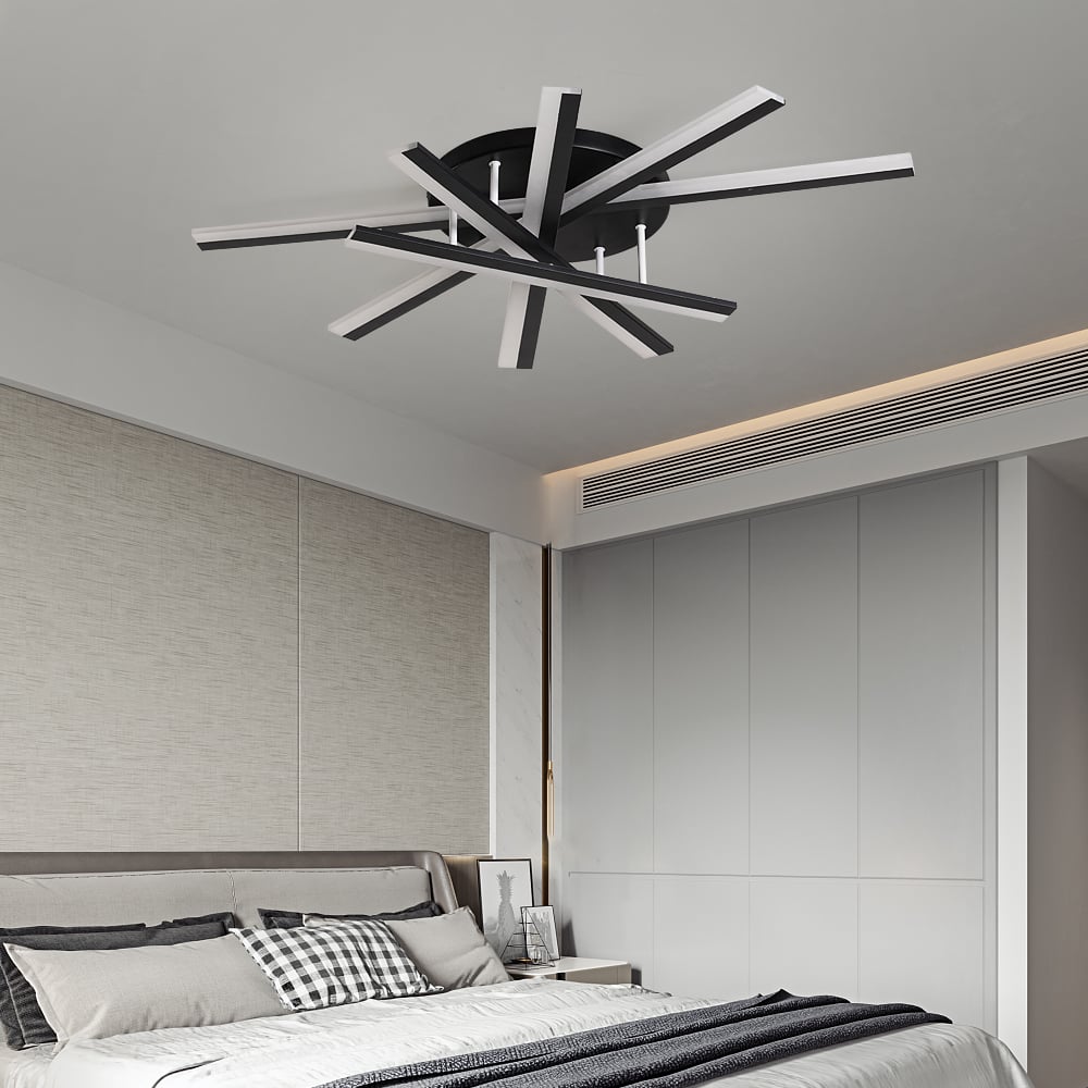 HMR - 5-Light Black LED Modern Semi Flush Mount LED Acrylic Ceiling Lights for Living Room