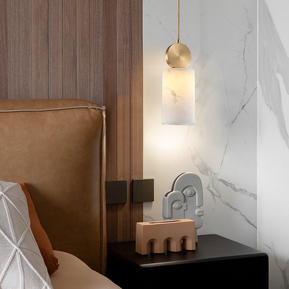 HMR - Gold Pendant Light with Alabaster Marble Shade for Living Room