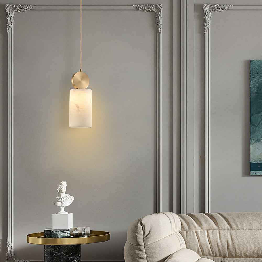 HMR - Gold Pendant Light with Alabaster Marble Shade for Living Room