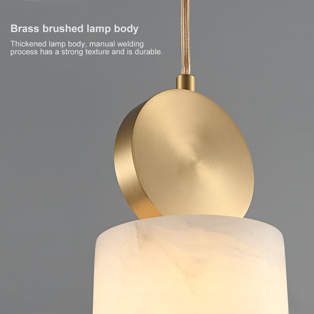 HMR - Gold Pendant Light with Alabaster Marble Shade for Living Room